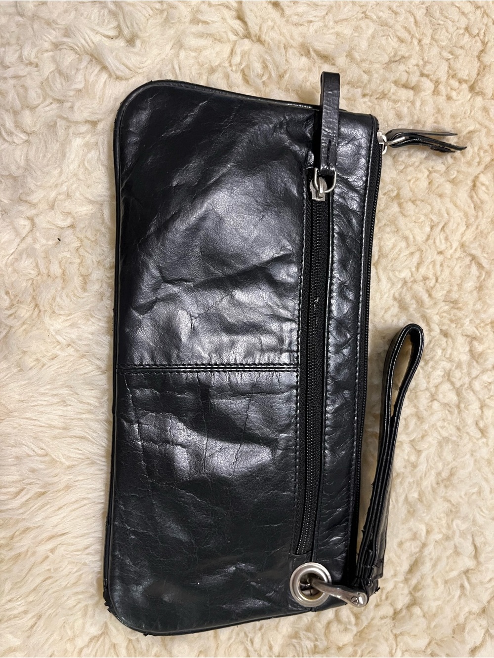 Sophia Visconti Black Leather Wristlet Clutch